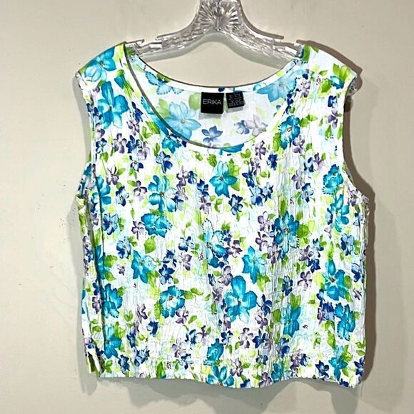 Cute Sleeveless Floral Casual Top By Erika. Size Large. - Picture 1 of 5